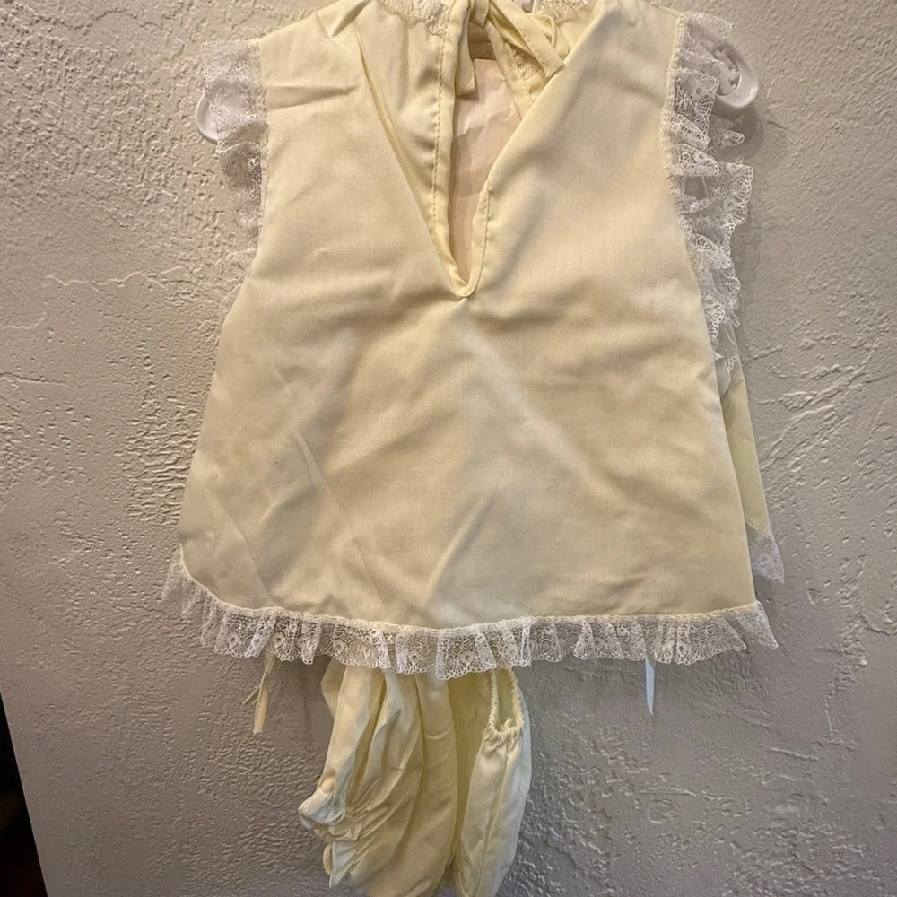 Vintage Sears Fashions for Tiny Tots Pale Yellow Baby Dress with White Lace Trim